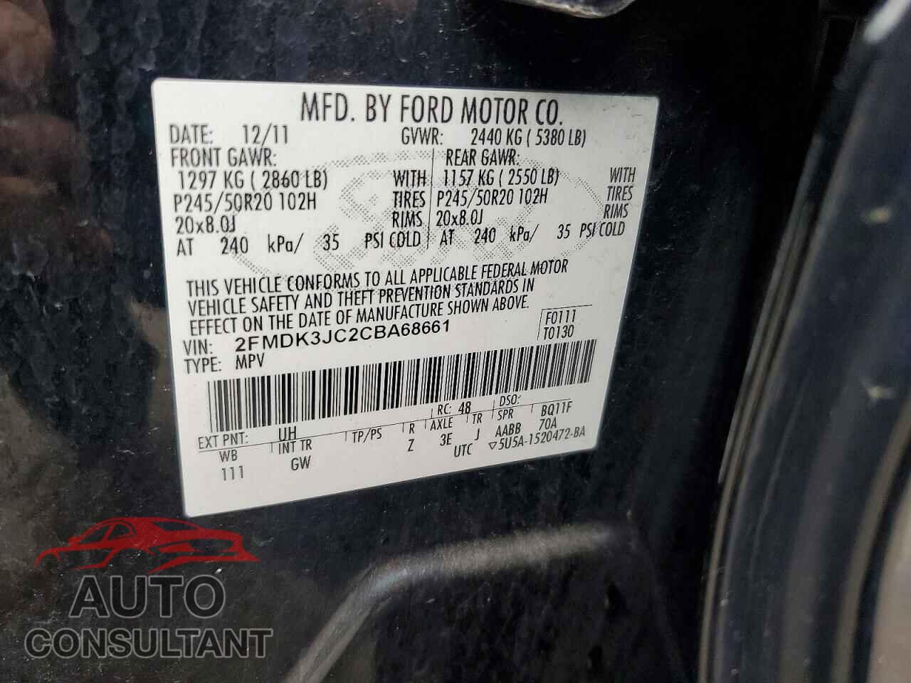 FORD EDGE 2012 - 2FMDK3JC2CBA68661