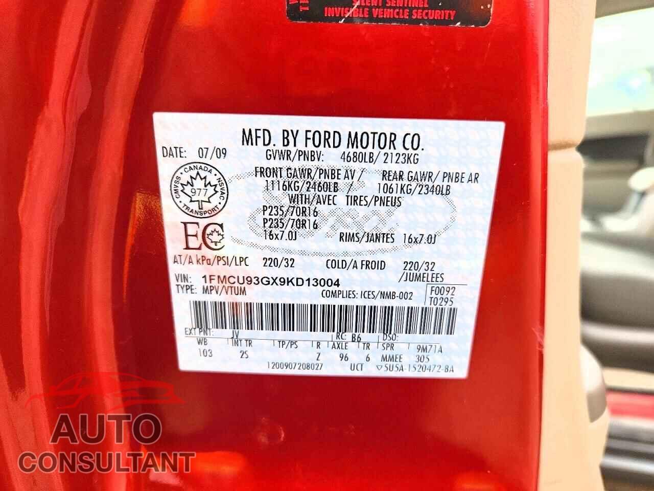 FORD ESCAPE 2009 - 1FMCU93GX9KD13004