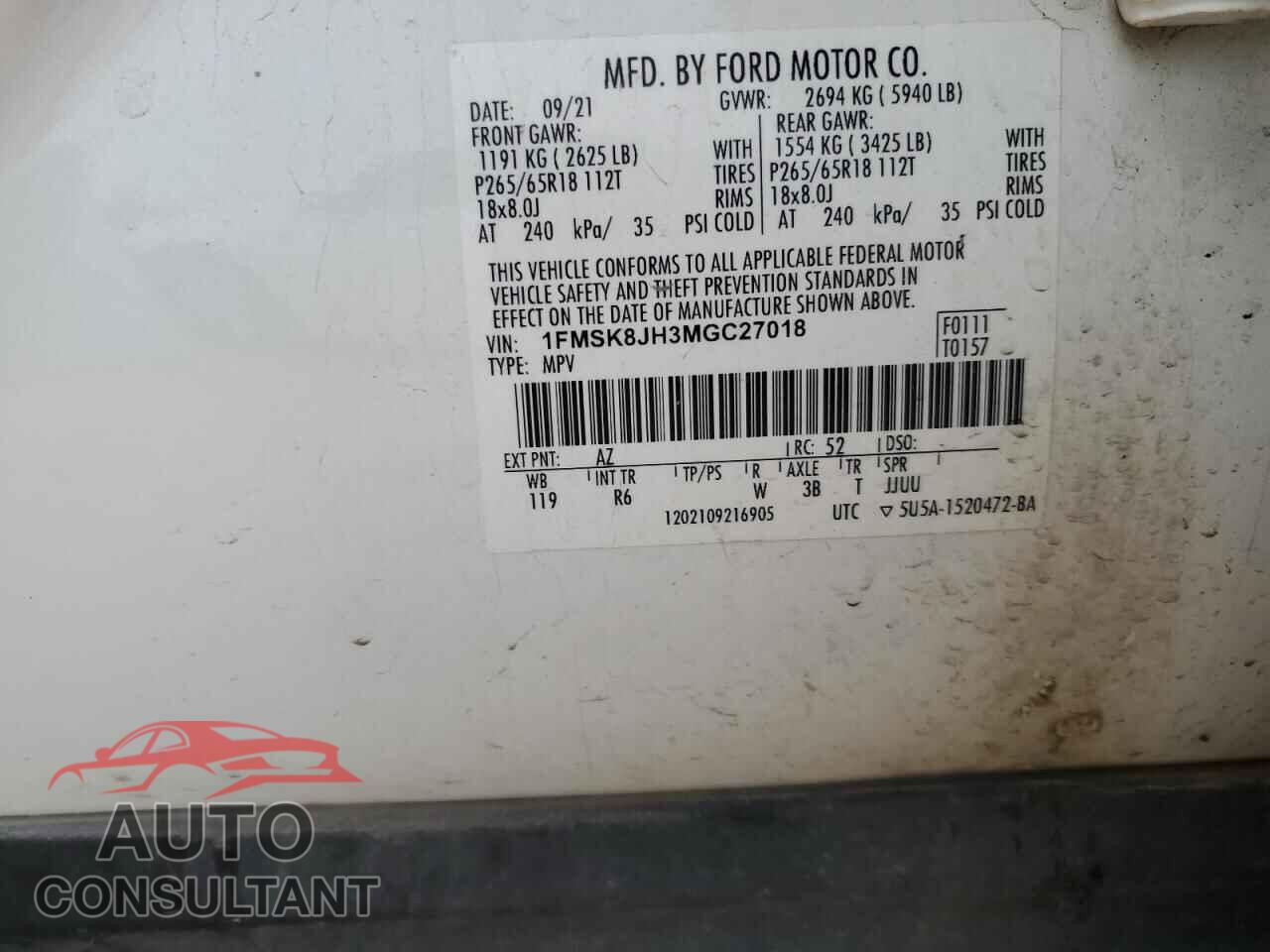 FORD EXPLORER 2021 - 1FMSK8JH3MGC27018