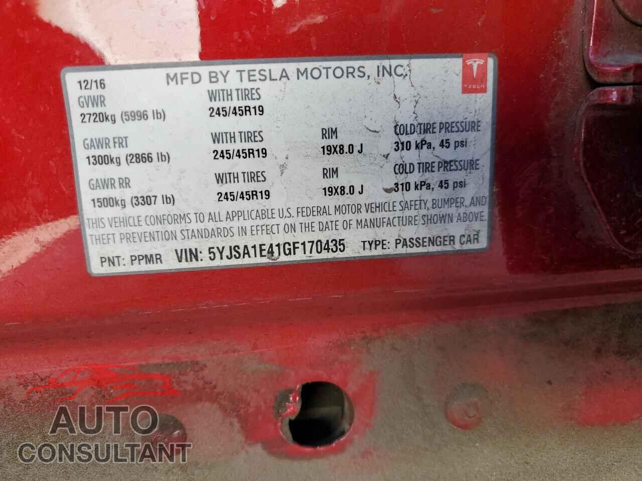 TESLA MODEL S 2016 - 5YJSA1E41GF170435