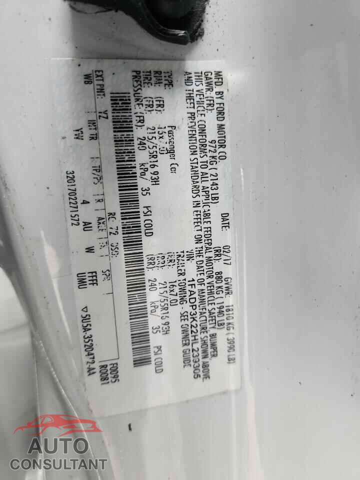 FORD FOCUS 2017 - 1FADP3K22HL239305