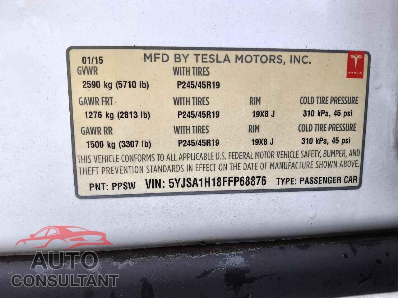 TESLA MODEL S 2015 - 5YJSA1H18FFP68876