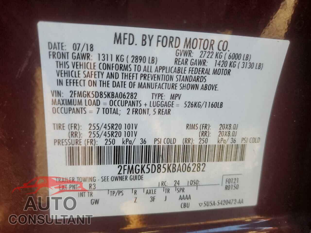 FORD FLEX 2019 - 2FMGK5D85KBA06282