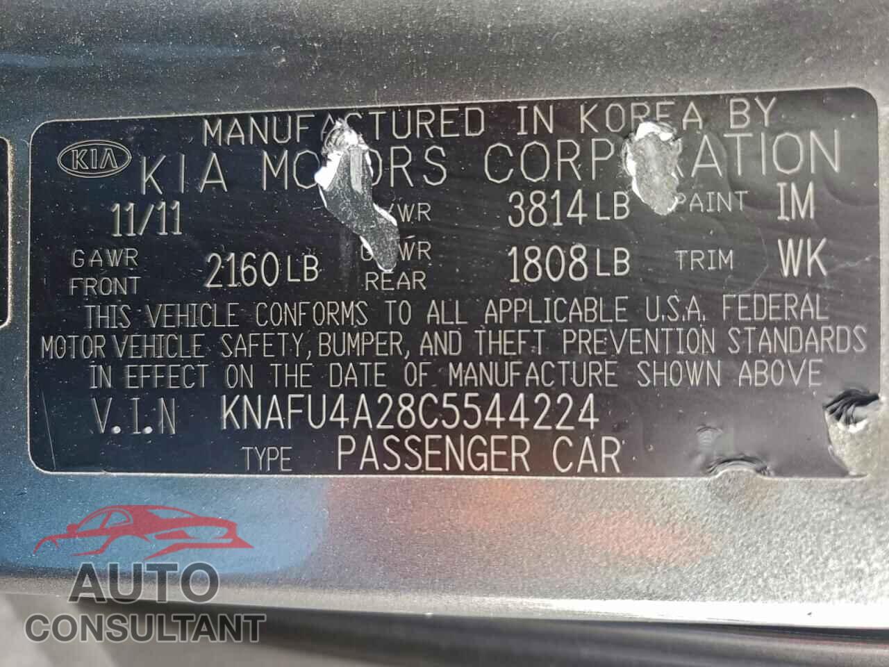 KIA FORTE 2012 - KNAFU4A28C5544224
