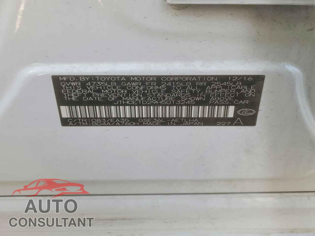 LEXUS IS 350 2017 - JTHCE1D29H5013245