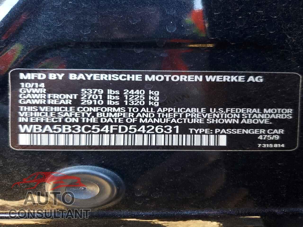 BMW 5 SERIES 2015 - WBA5B3C54FD542631