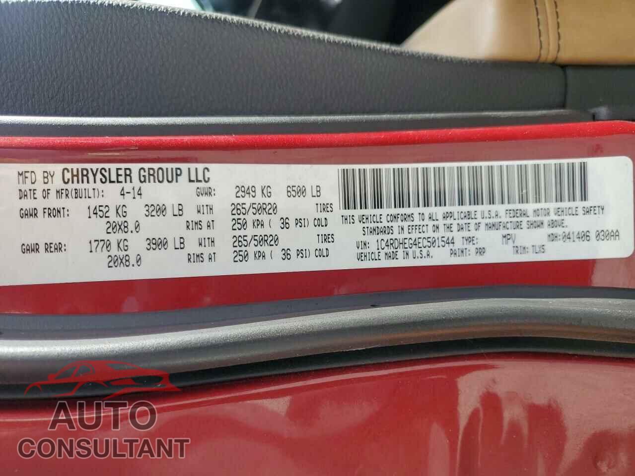 DODGE DURANGO 2014 - 1C4RDHEG4EC501544