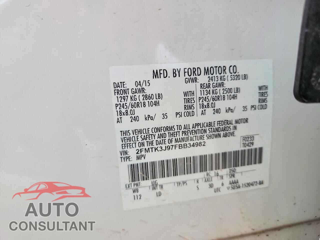 FORD EDGE 2015 - 2FMTK3J97FBB34982
