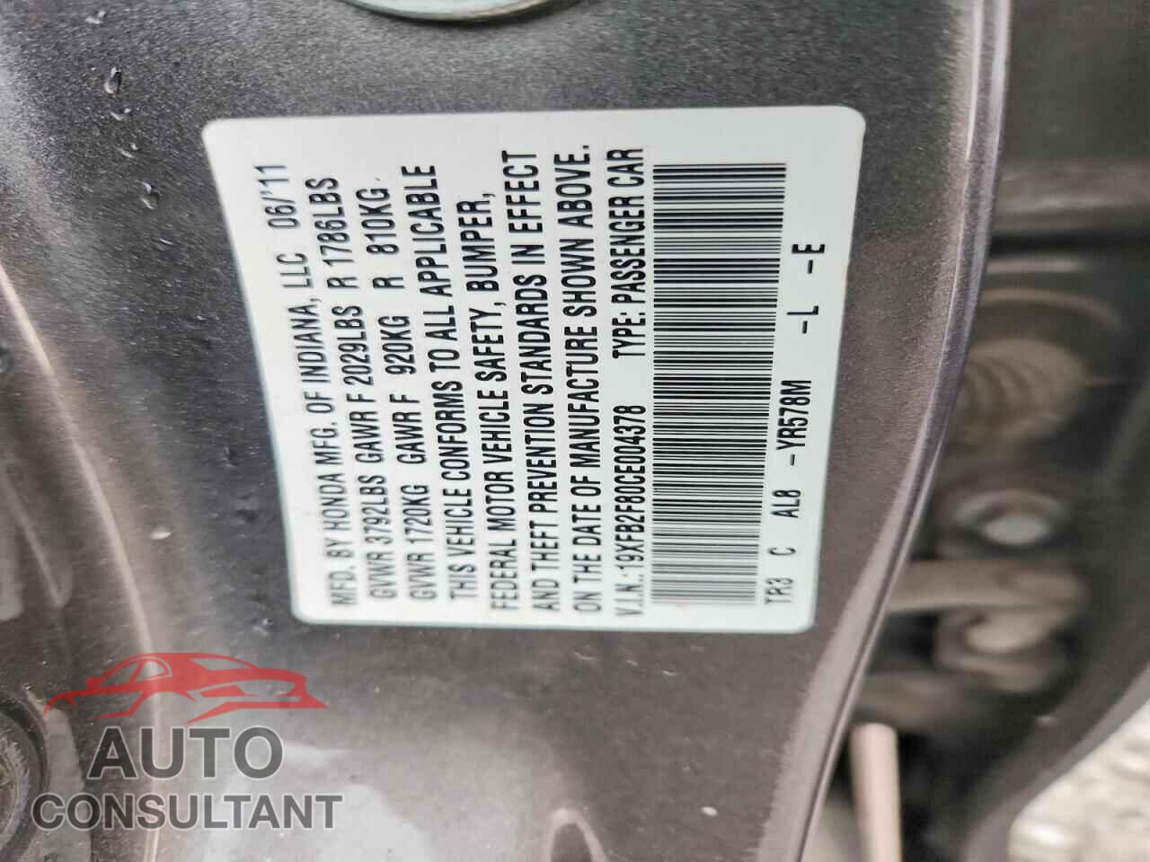 HONDA CIVIC 2012 - 19XFB2F80CE004378
