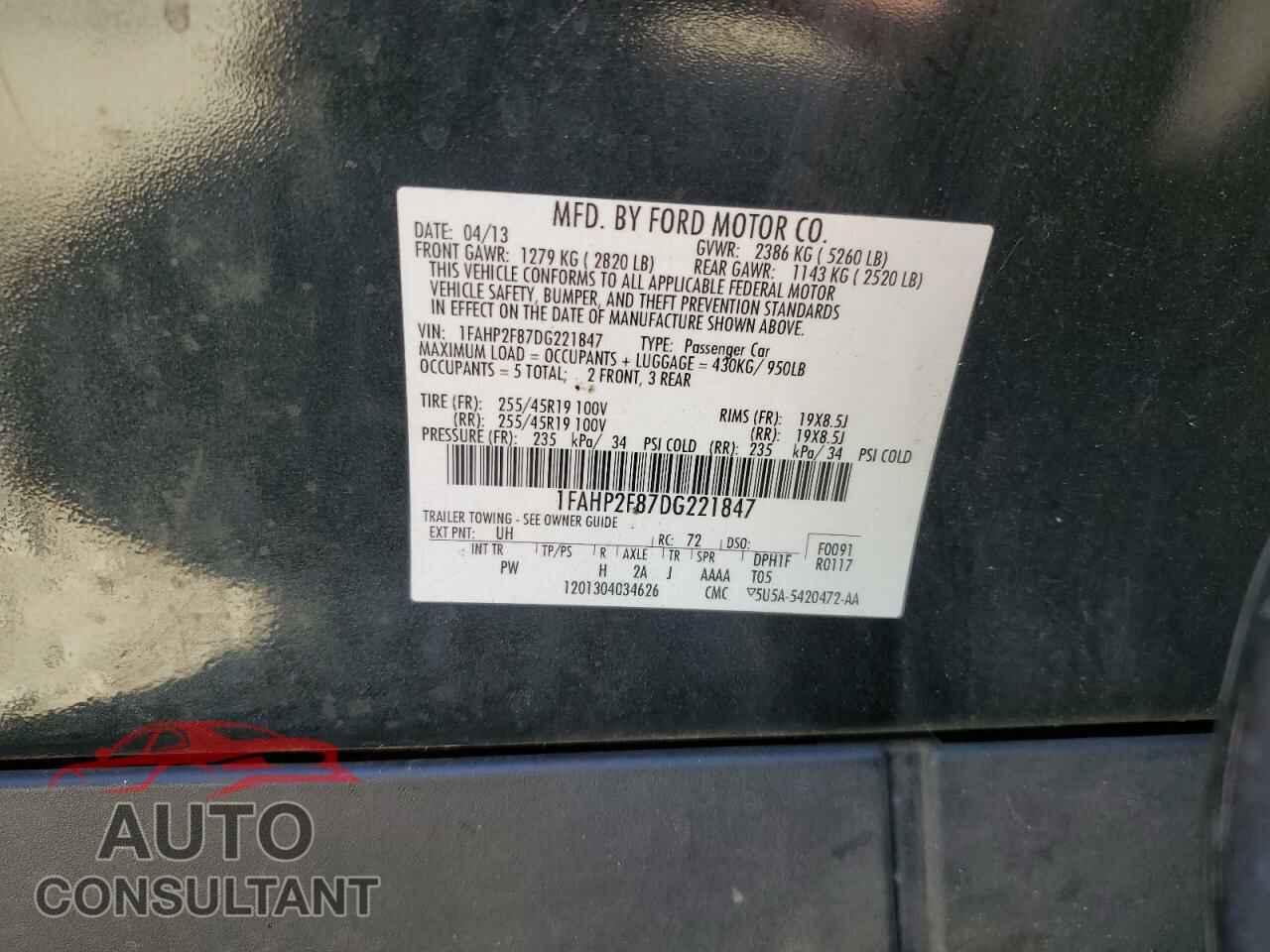 FORD TAURUS 2013 - 1FAHP2F87DG221847