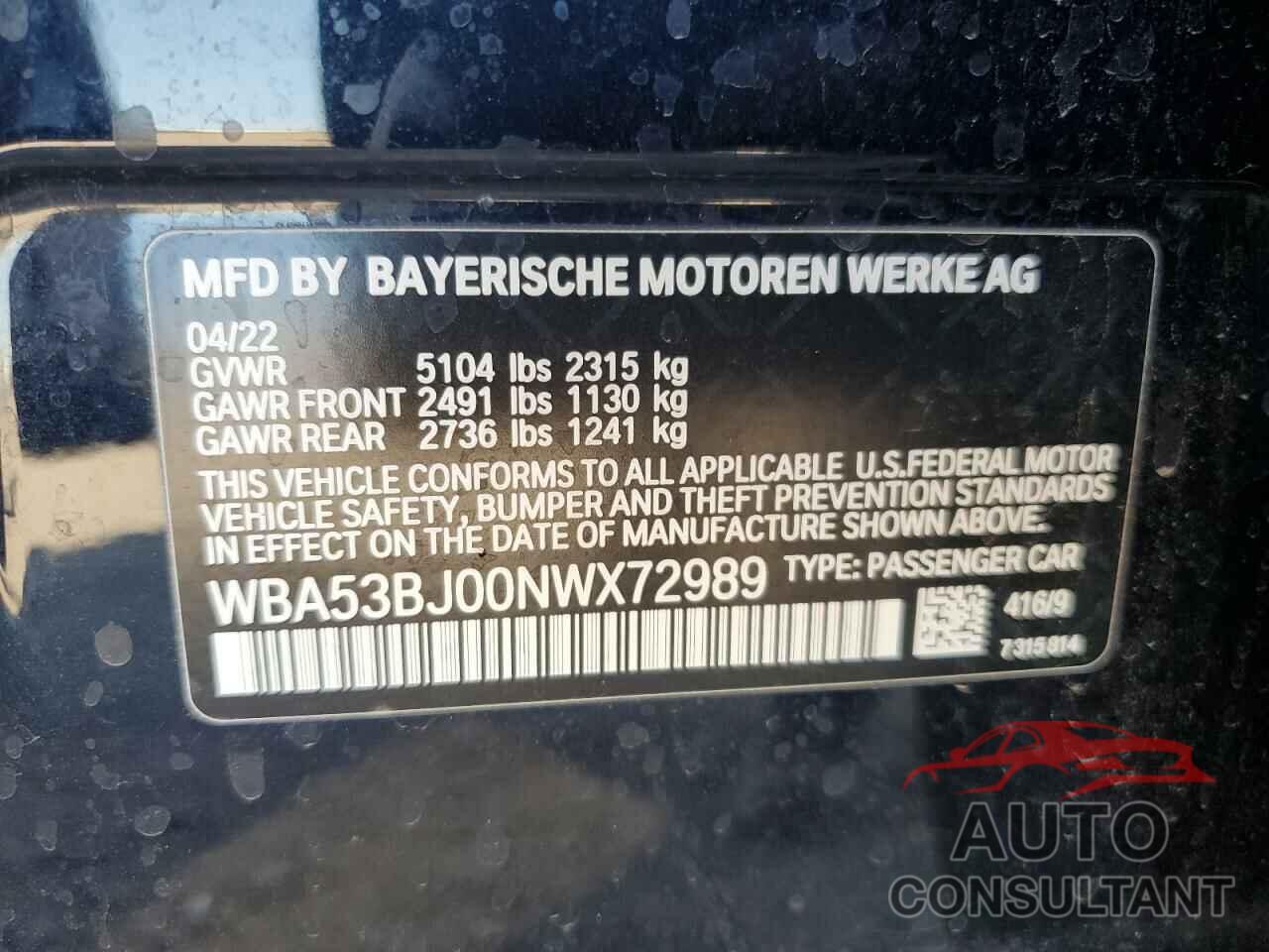BMW 5 SERIES 2022 - WBA53BJ00NWX72989