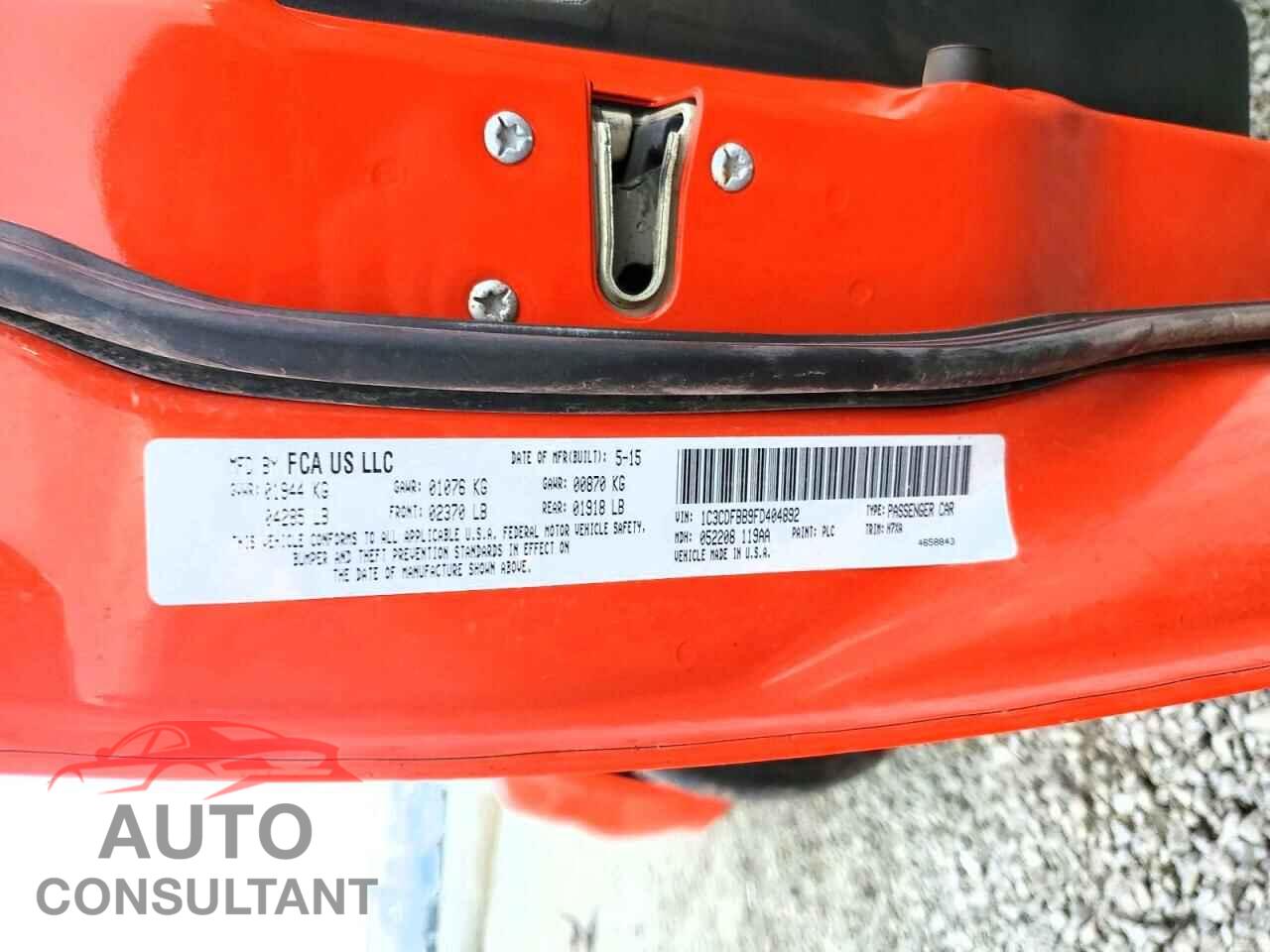 DODGE DART 2015 - 1C3CDFBB9FD404892