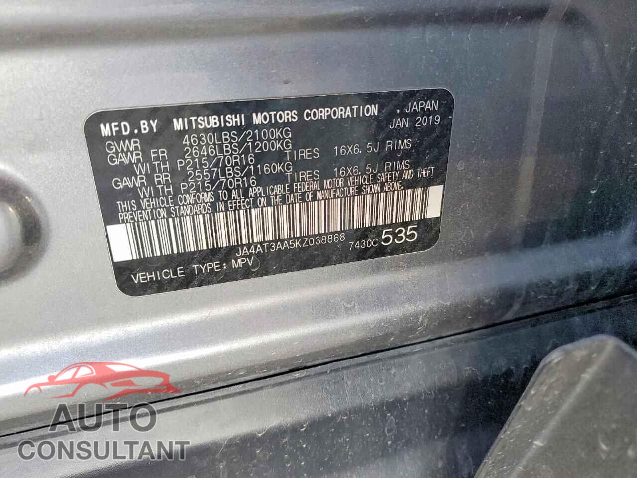 MITSUBISHI ECLIPSE 2019 - JA4AT3AA5KZ038868