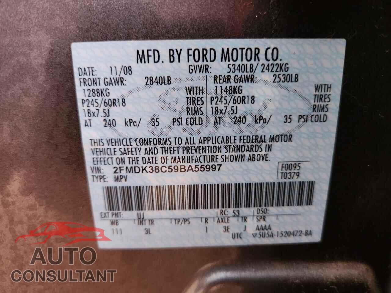 FORD EDGE 2009 - 2FMDK38C59BA55997