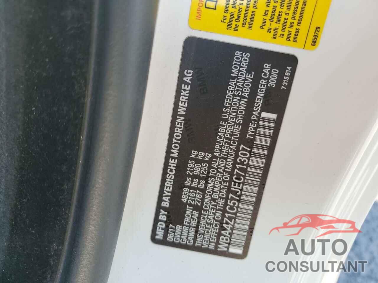 BMW 4 SERIES 2018 - WBA4Z1C57JEC71307