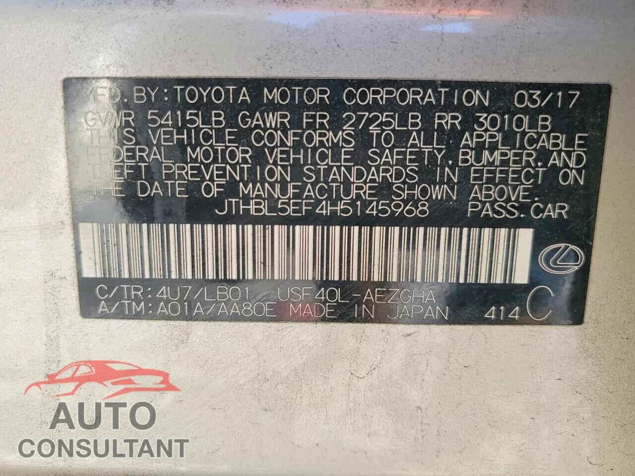 LEXUS LS460 2017 - JTHBL5EF4H5145968
