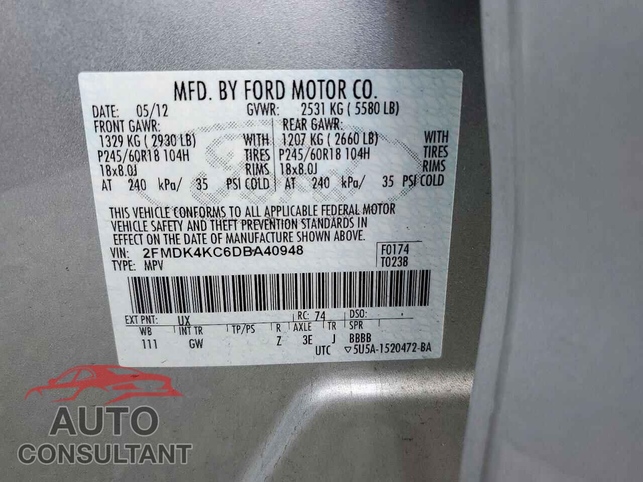 FORD EDGE 2013 - 2FMDK4KC6DBA40948
