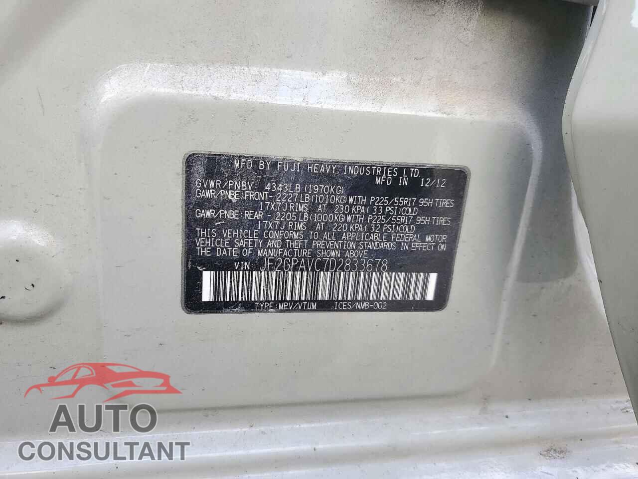 SUBARU XV 2013 - JF2GPAVC7D2833678