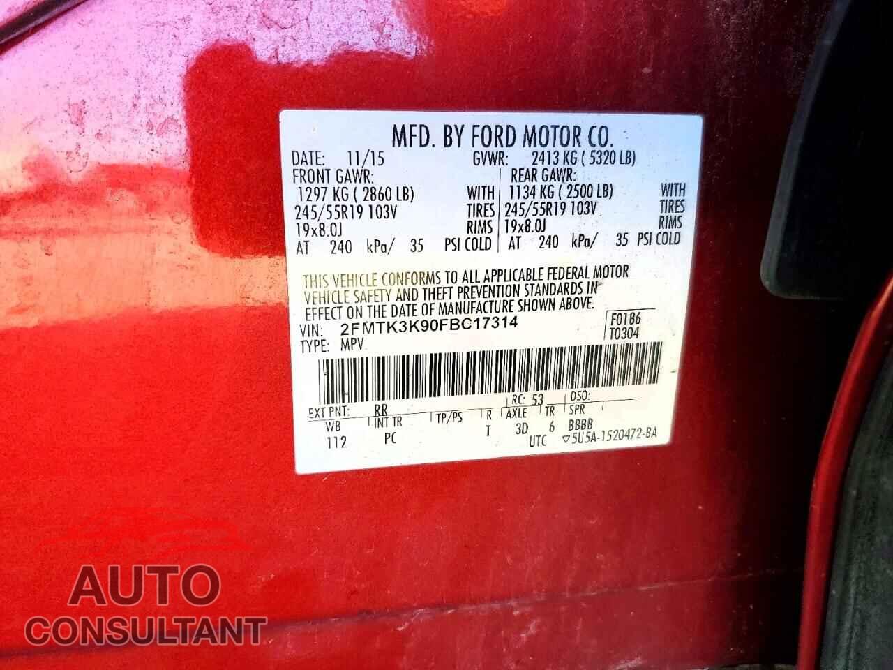 FORD EDGE 2015 - 2FMTK3K90FBC17314