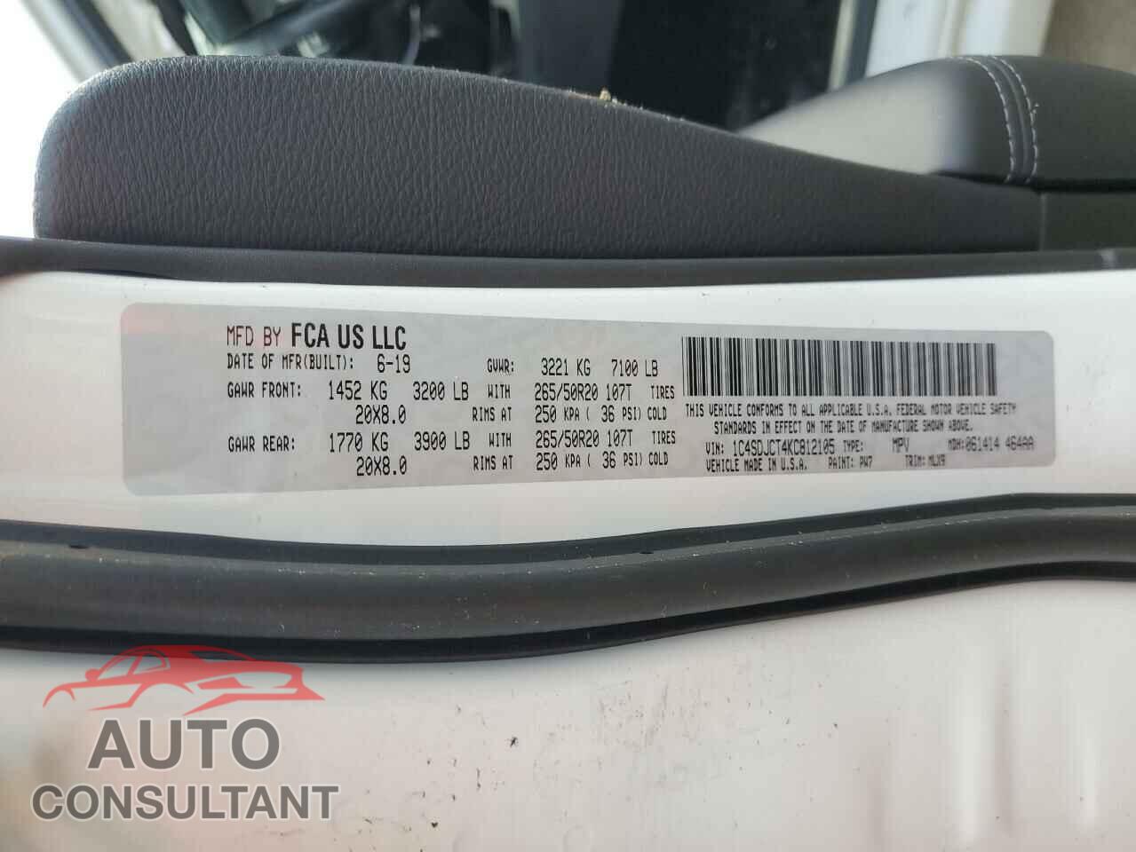 DODGE DURANGO 2019 - 1C4SDJCT4KC812105