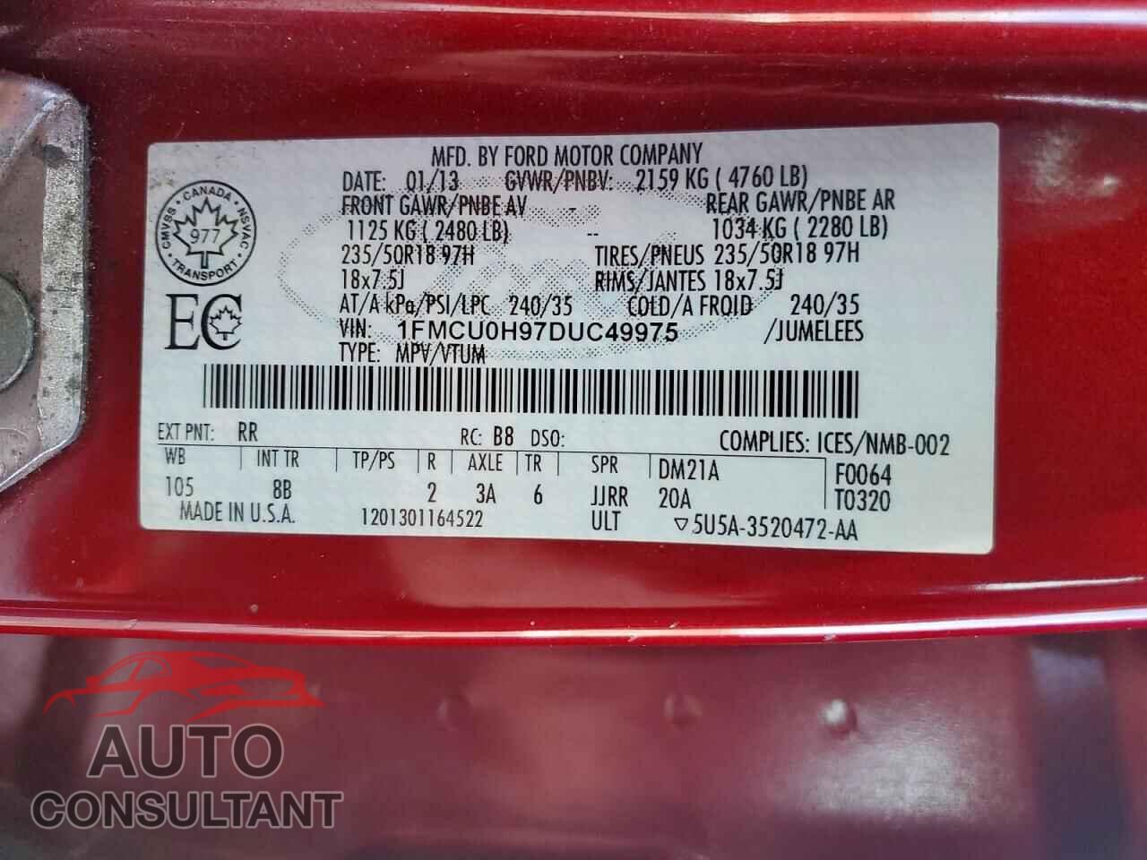 FORD ESCAPE 2013 - 1FMCU0H97DUC49975