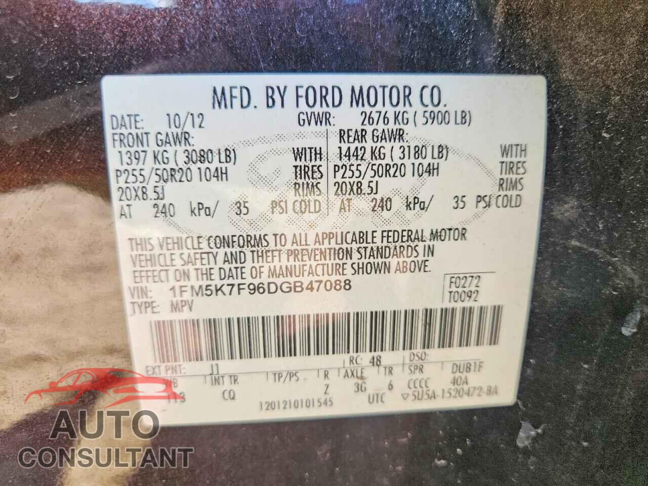 FORD EXPLORER 2013 - 1FM5K7F96DGB47088