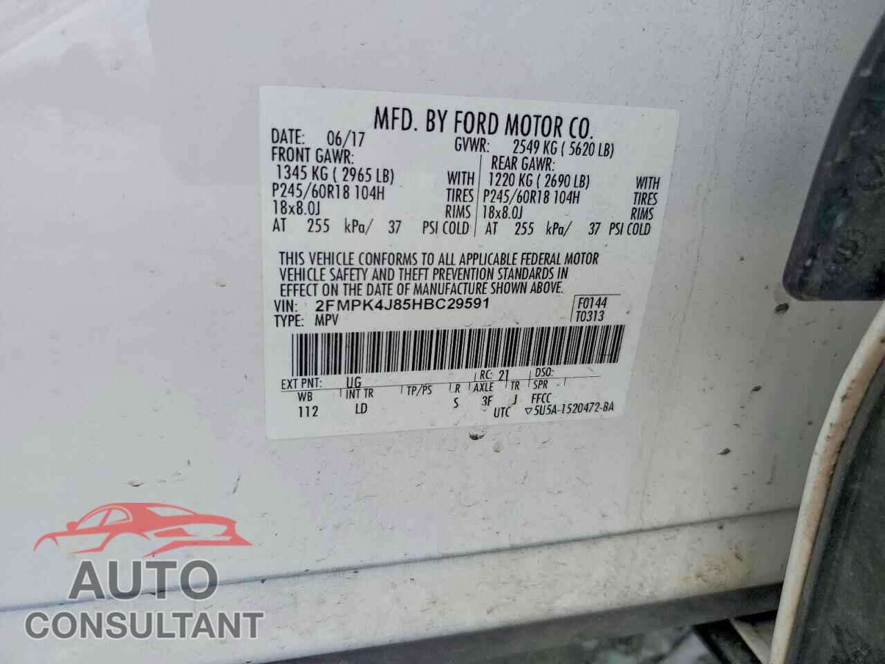 FORD EDGE 2017 - 2FMPK4J85HBC29591