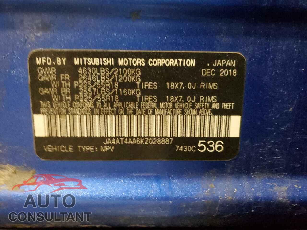 MITSUBISHI ECLIPSE 2019 - JA4AT4AA6KZ028887