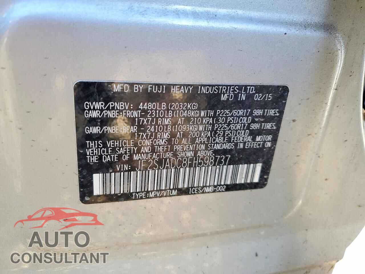 SUBARU FORESTER 2015 - JF2SJADC8FH598737