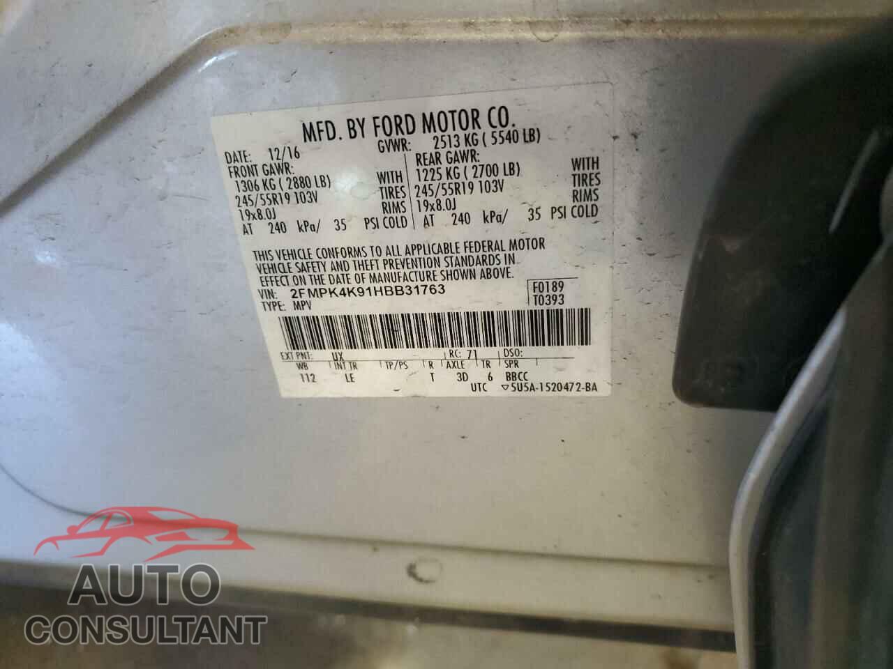 FORD EDGE 2017 - 2FMPK4K91HBB31763