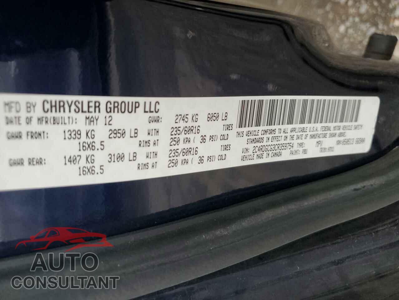 DODGE CARAVAN 2012 - 2C4RDGCG3CR359754