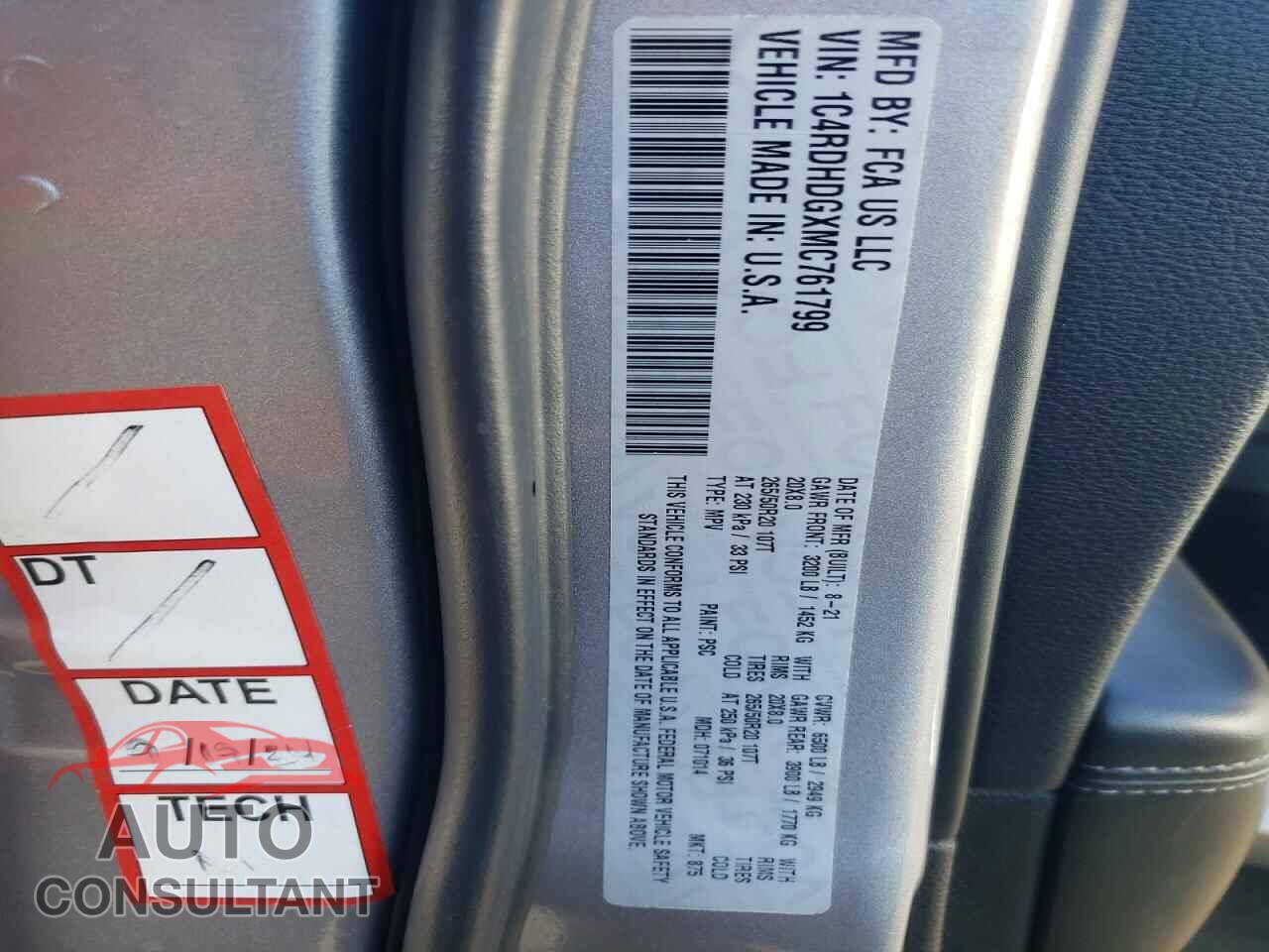 DODGE DURANGO 2021 - 1C4RDHDGXMC761799