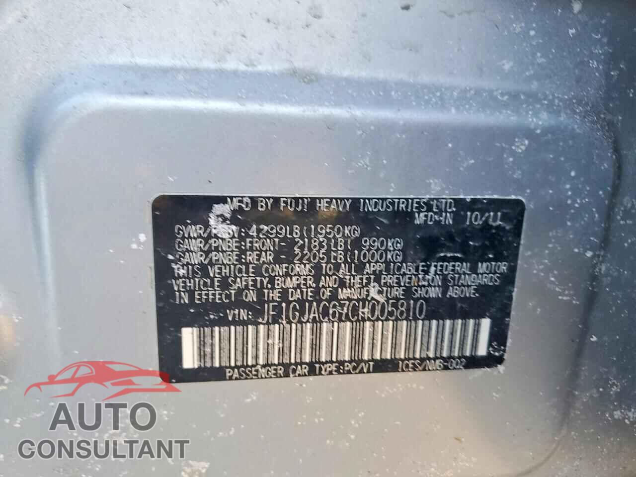 SUBARU IMPREZA 2012 - JF1GJAC67CH005810
