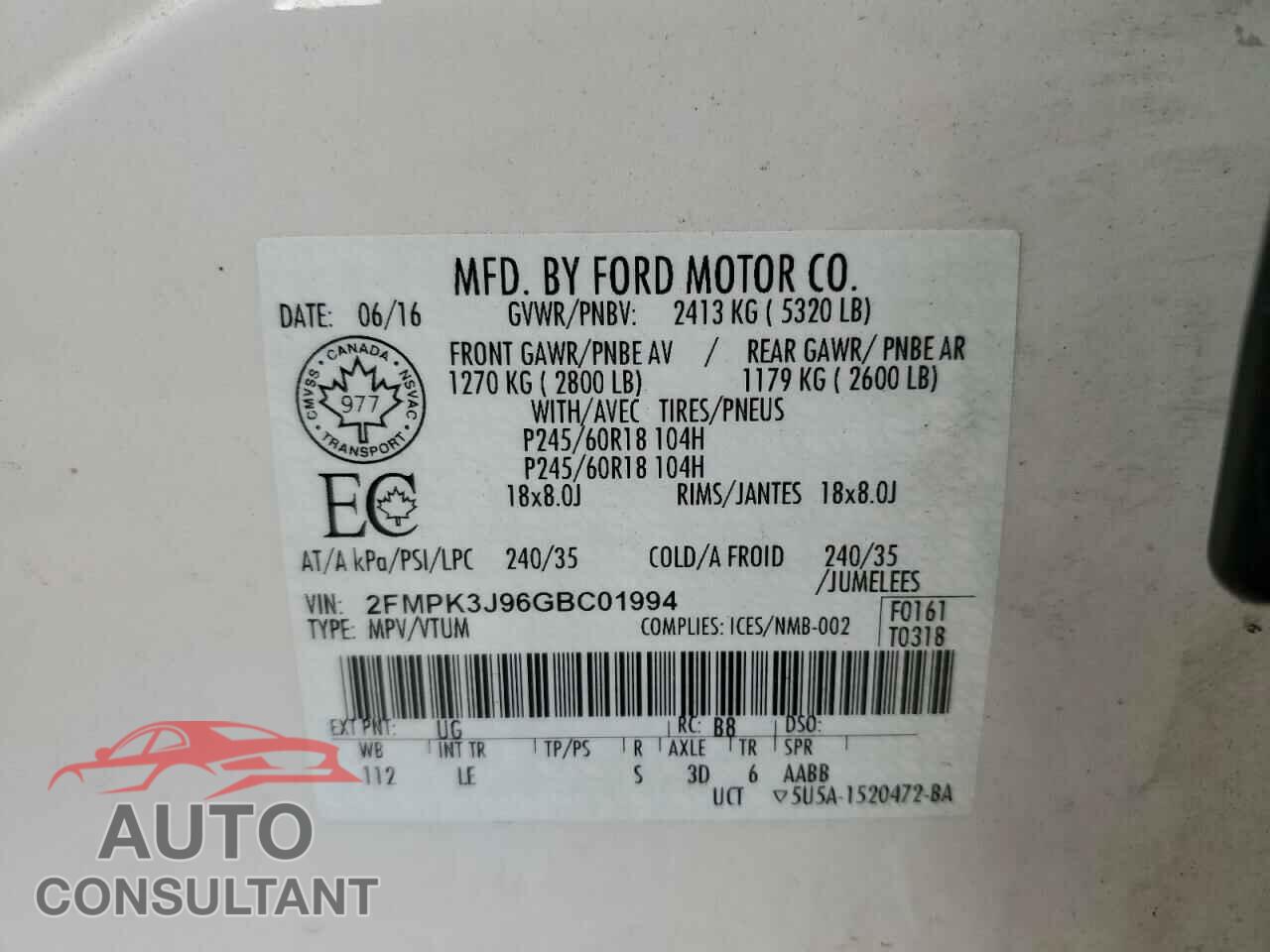 FORD EDGE 2016 - 2FMPK3J96GBC01994