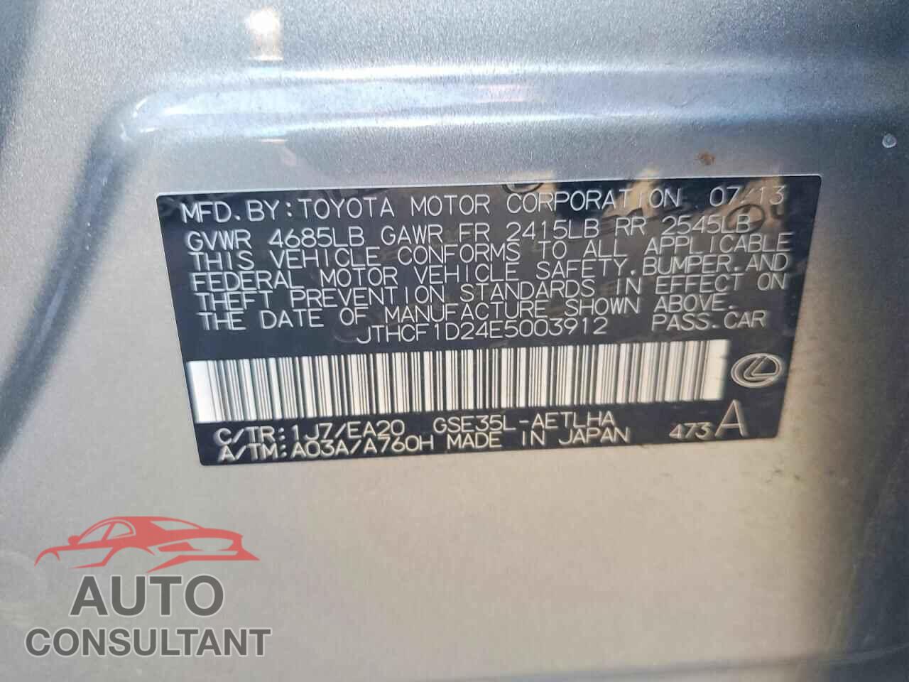 LEXUS IS 2014 - JTHCF1D24E5003912