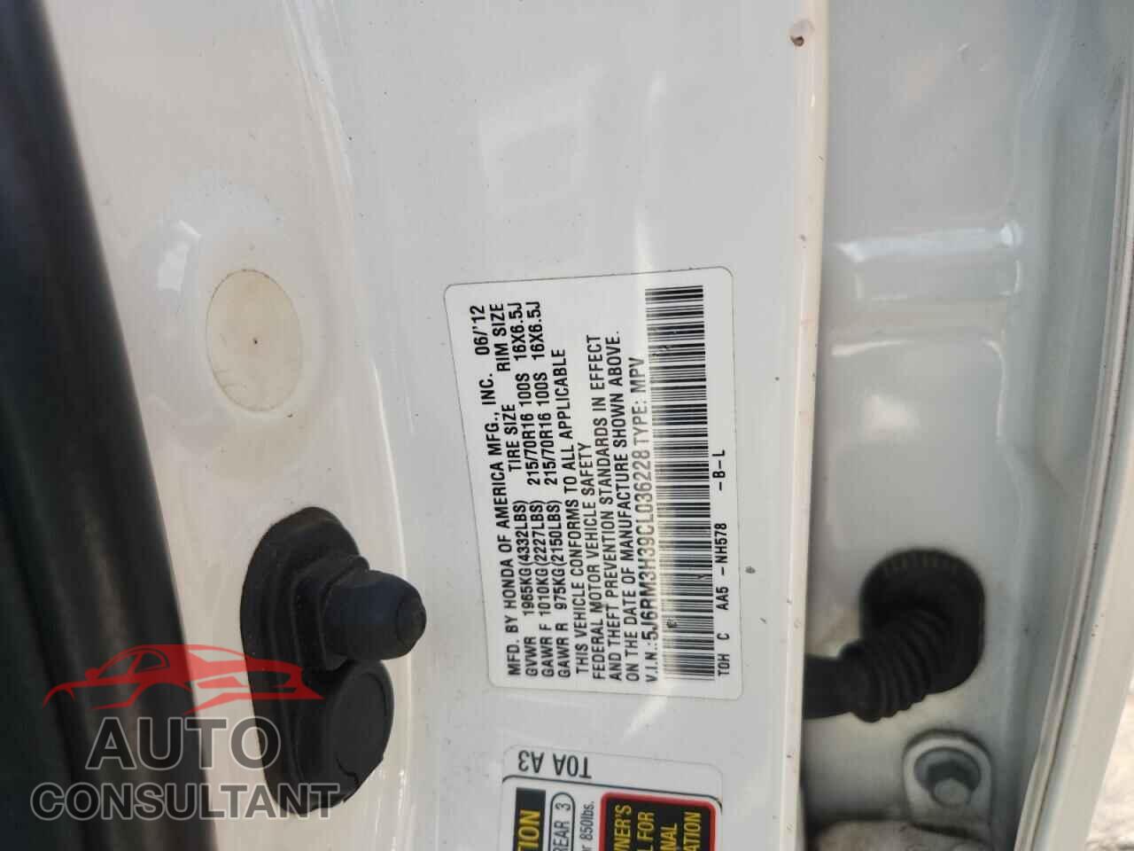 HONDA CRV 2012 - 5J6RM3H39CL036228