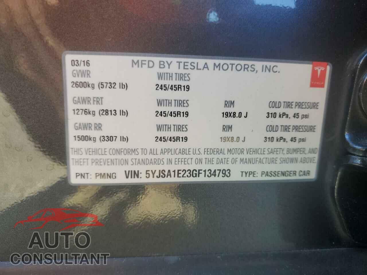 TESLA MODEL S 2016 - 5YJSA1E23GF134793