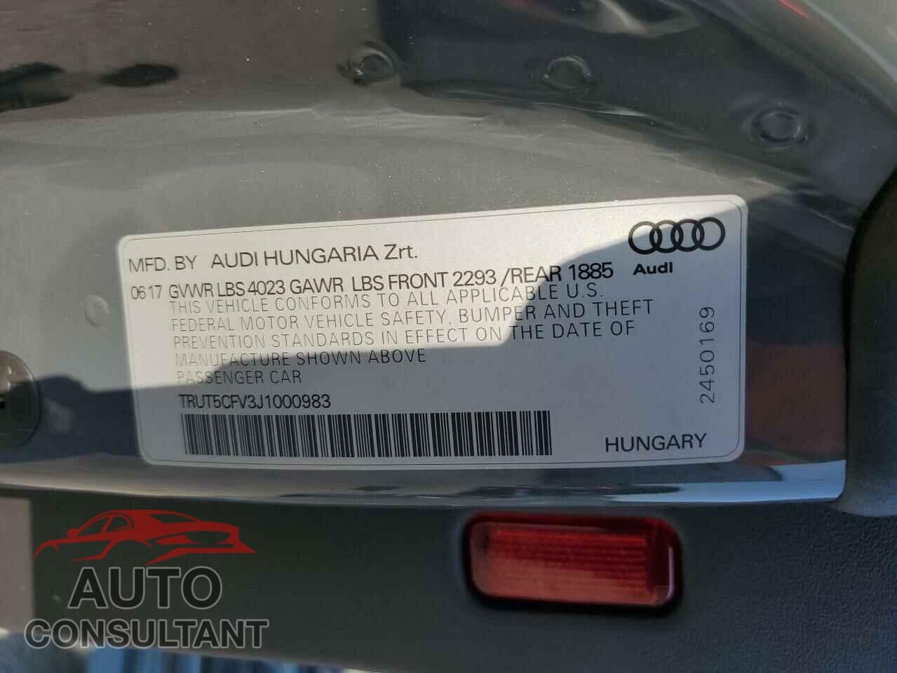 AUDI TT 2018 - TRUT5CFV3J1000983