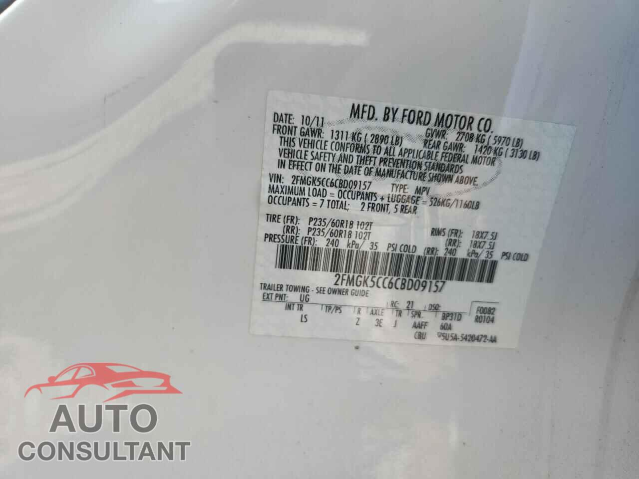 FORD FLEX 2012 - 2FMGK5CC6CBD09157