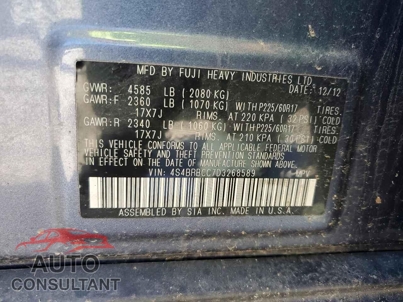 SUBARU OUTBACK 2013 - 4S4BRBCC7D3268589