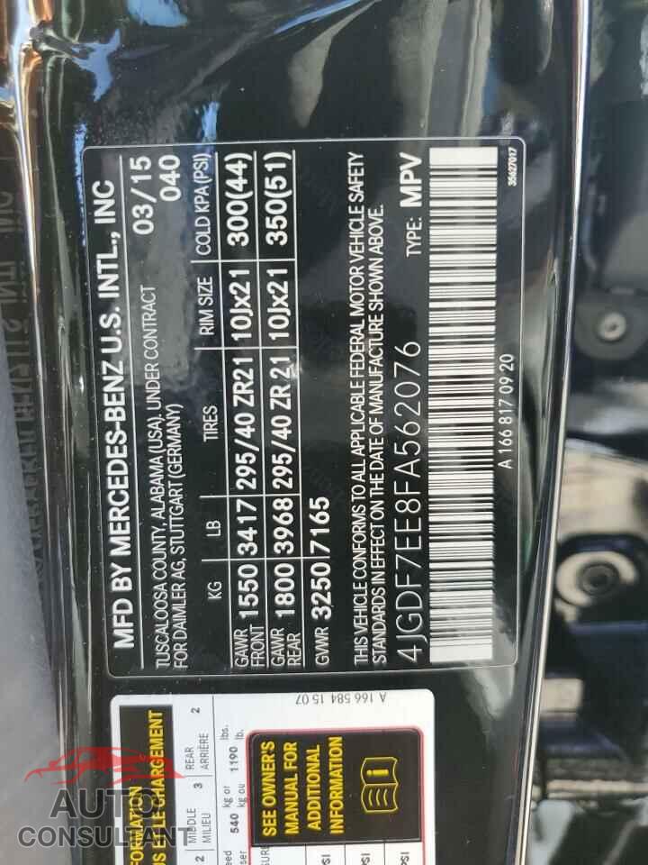 MERCEDES-BENZ GL-CLASS 2015 - 4JGDF7EE8FA562076