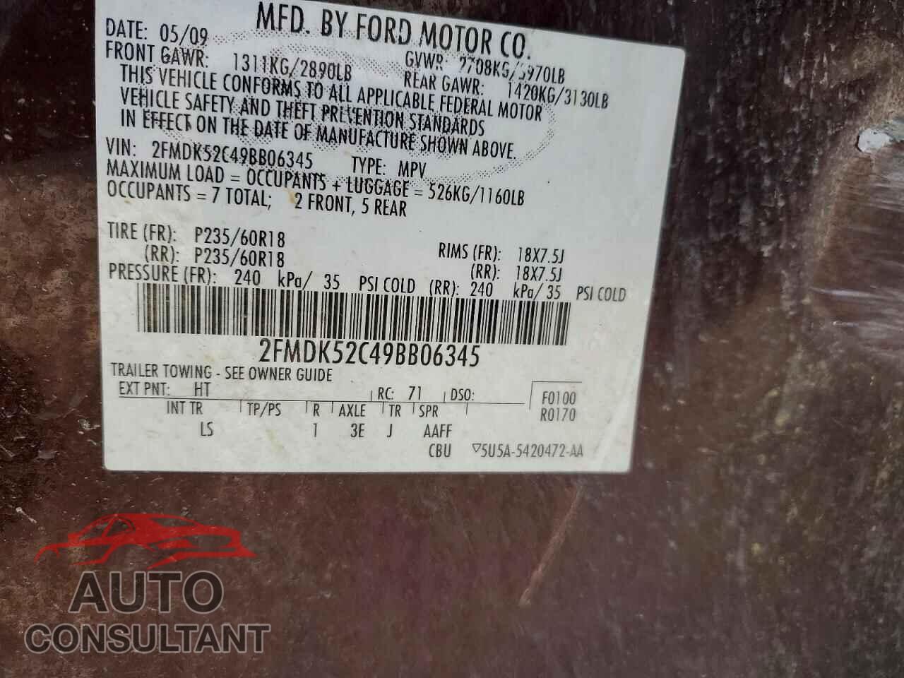 FORD FLEX 2009 - 2FMDK52C49BB06345