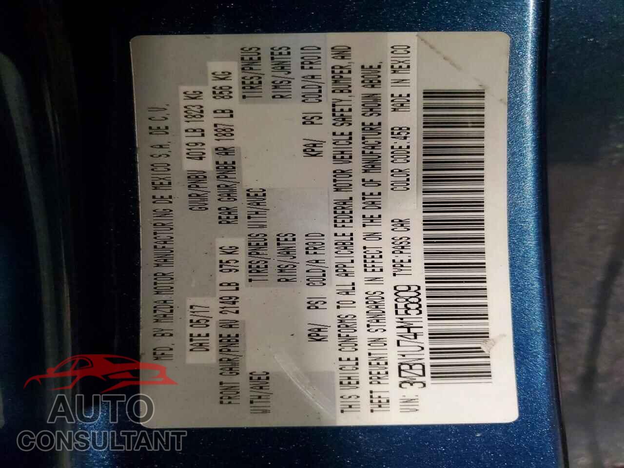 MAZDA 3 2017 - 3MZBN1U74HM155809