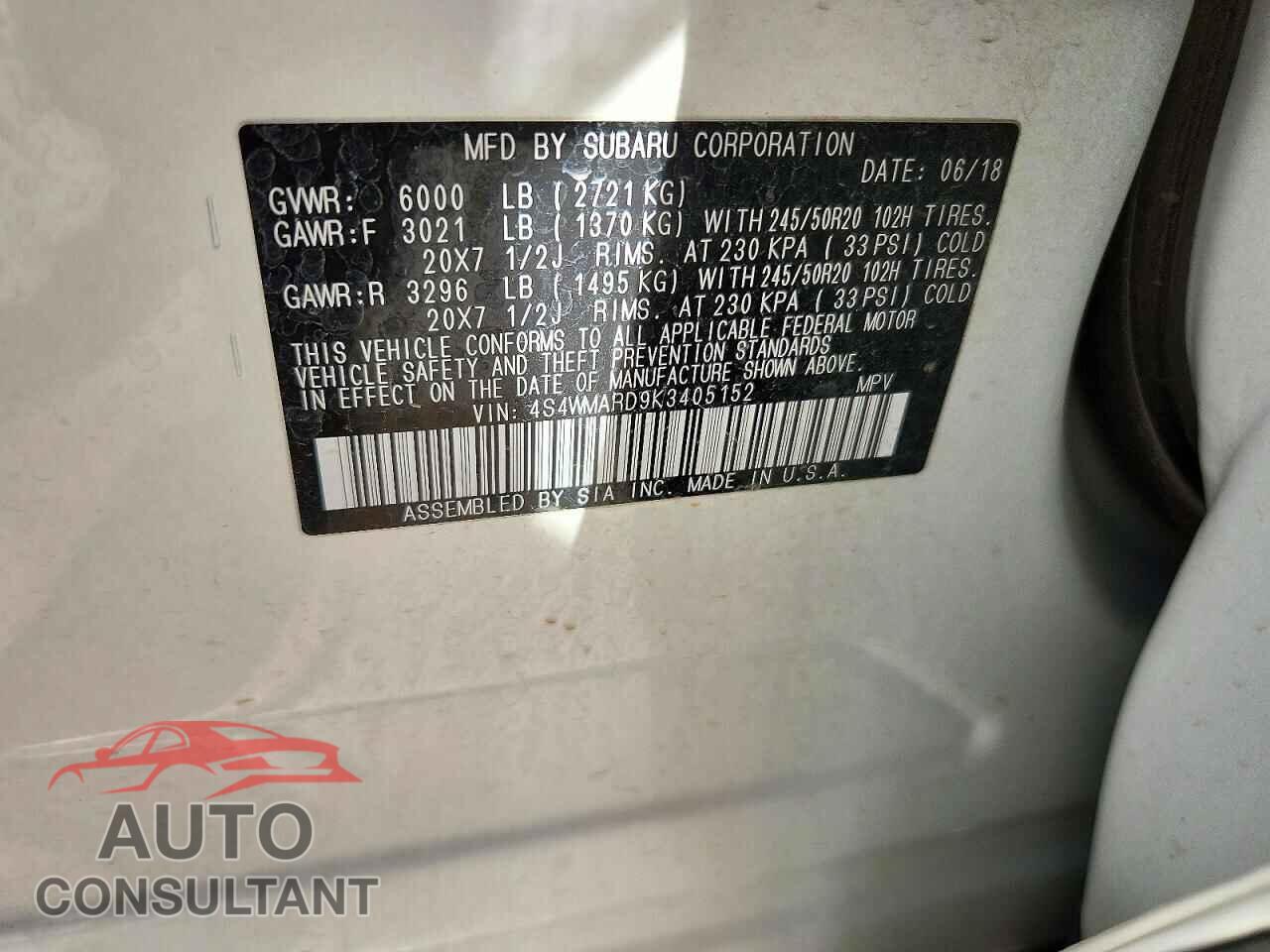 SUBARU ASCENT 2019 - 4S4WMARD9K3405152