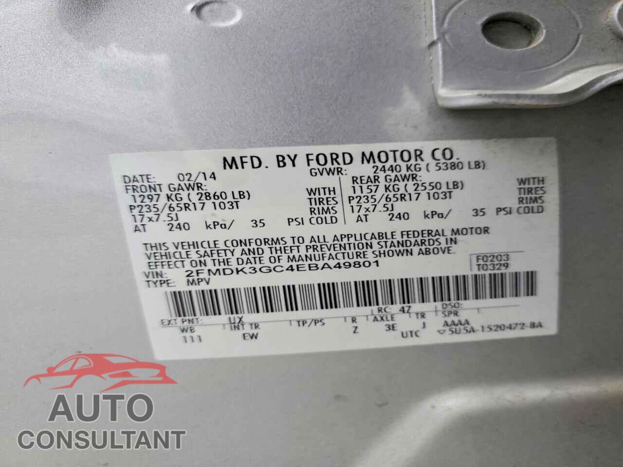 FORD EDGE 2014 - 2FMDK3GC4EBA49801