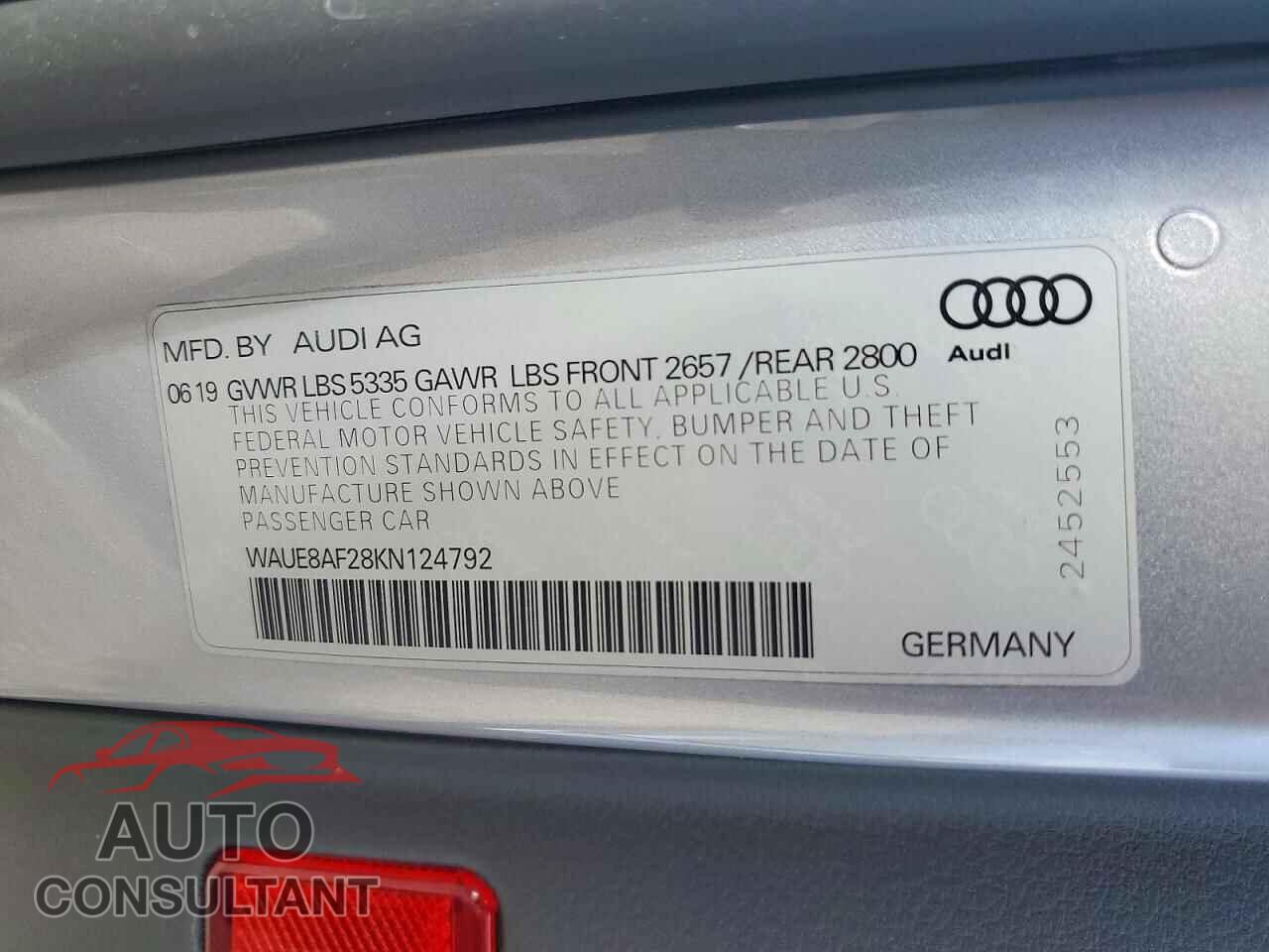 AUDI A6 2019 - WAUE8AF28KN124792