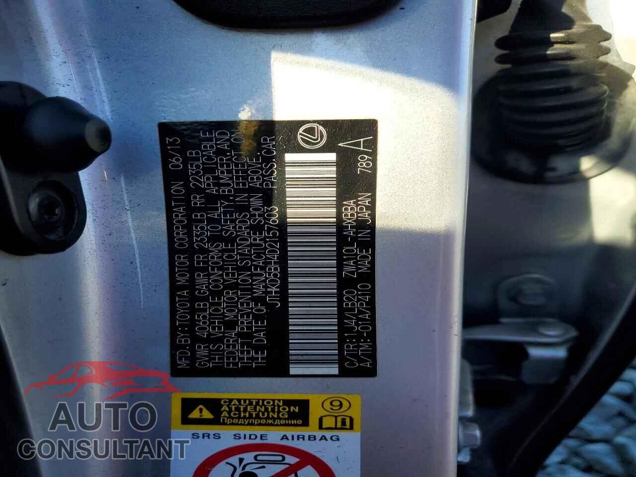 LEXUS CT 200 2013 - JTHKD5BH4D2157603