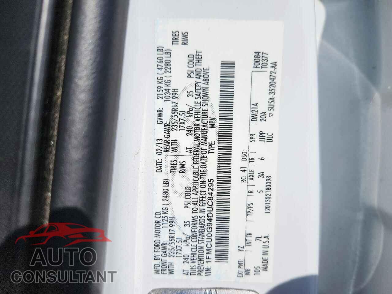 FORD ESCAPE 2013 - 1FMCU0G94DUC84295