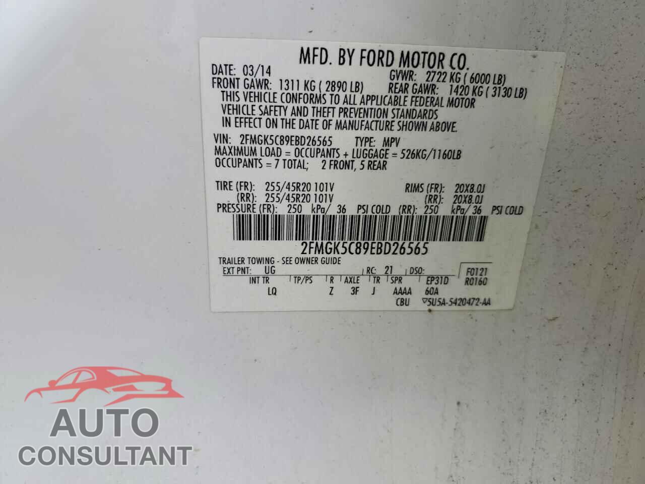 FORD FLEX 2014 - 2FMGK5C89EBD26565
