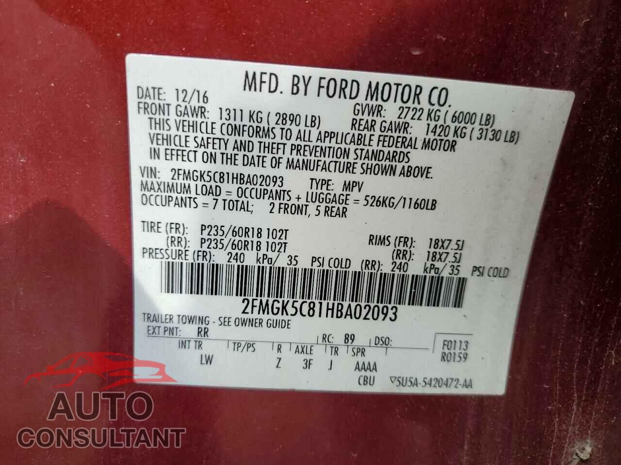 FORD FLEX 2017 - 2FMGK5C81HBA02093